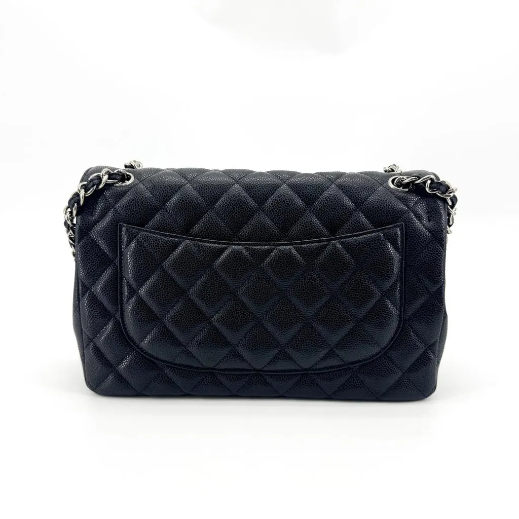 Chanel Classic Small Flap Bag Grained Calfskin Silver-Tone Black Black Leather Very good - Inside View