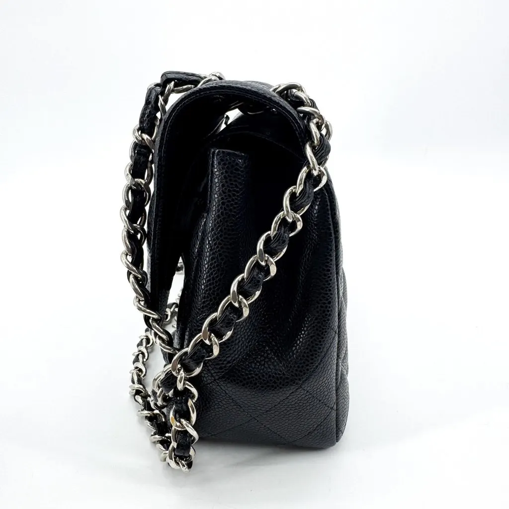 Chanel Classic Small Flap Bag Grained Calfskin Silver-Tone Black Black Leather Very good - Model View