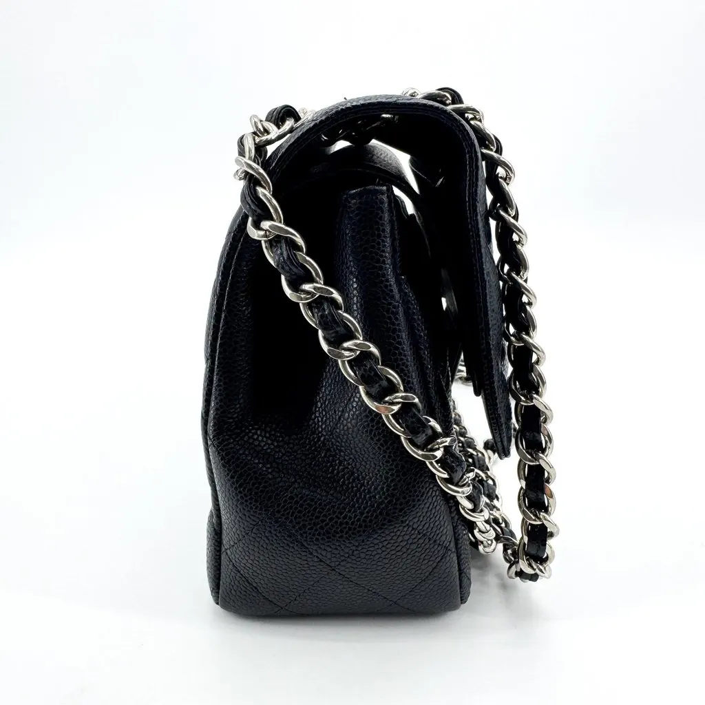 Chanel Classic Small Flap Bag Grained Calfskin Silver-Tone Black Black Leather Very good - Box View