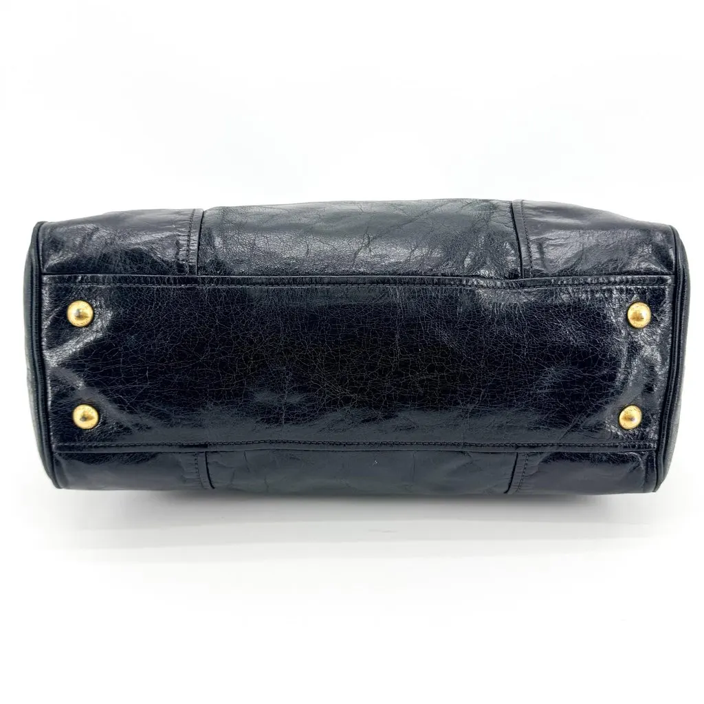 Chanel Prada Vitello Shine Tote Bag Black Gold Black Leather Good - Box View