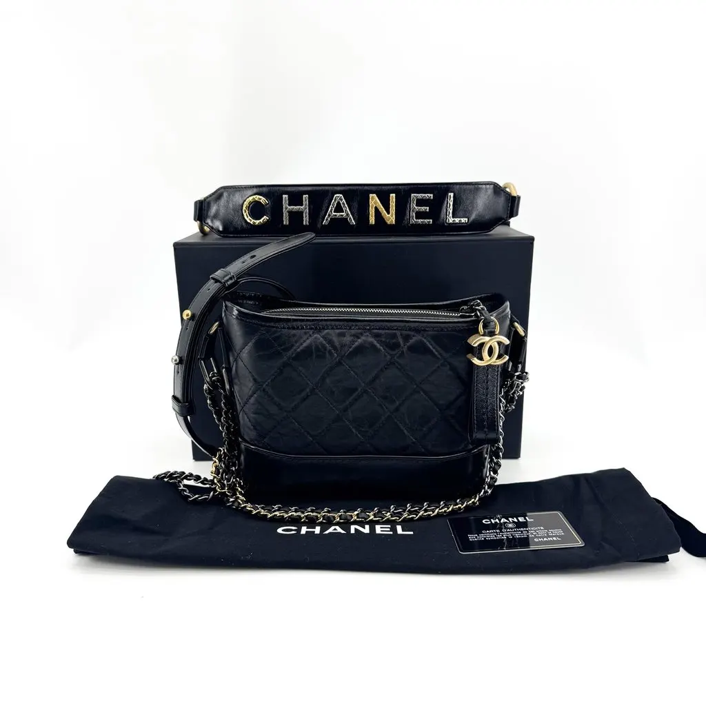 Chanel Gabrielle Small Hobo Bag Vintage Calfskin Black Black Leather Good - Back View