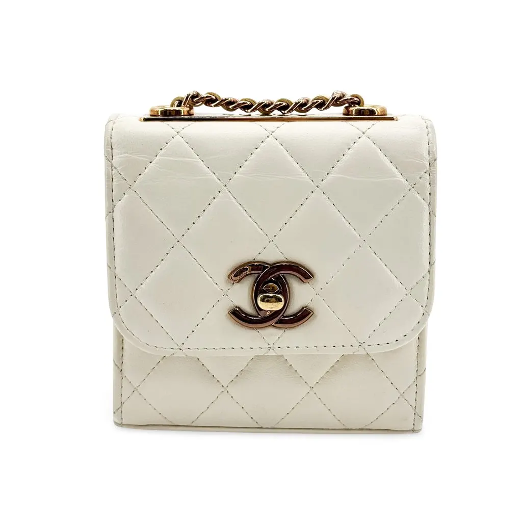 Chanel Trendy CC Micro Top Handle Clutch with Chain White Gold Gold Leather Good - Front View