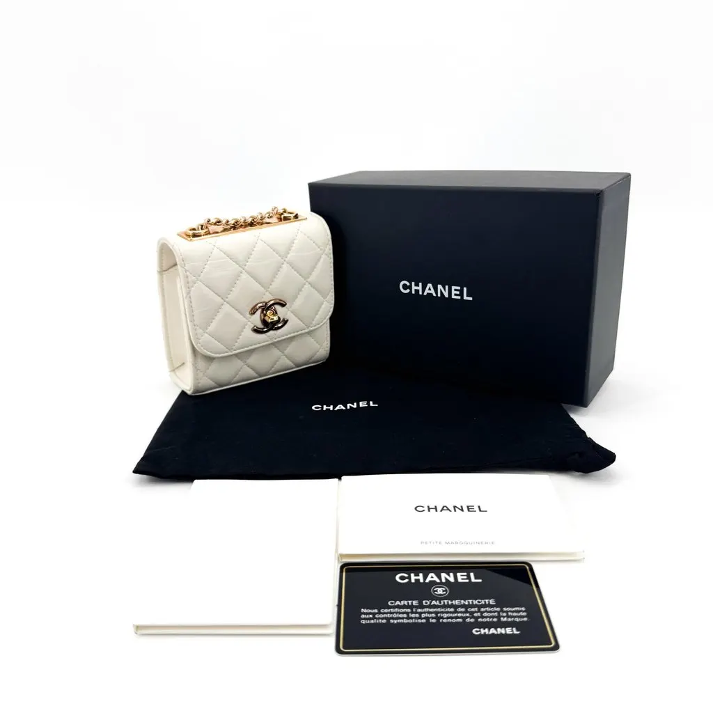 Chanel Trendy CC Micro Top Handle Clutch with Chain White Gold Gold Leather Good - Back View