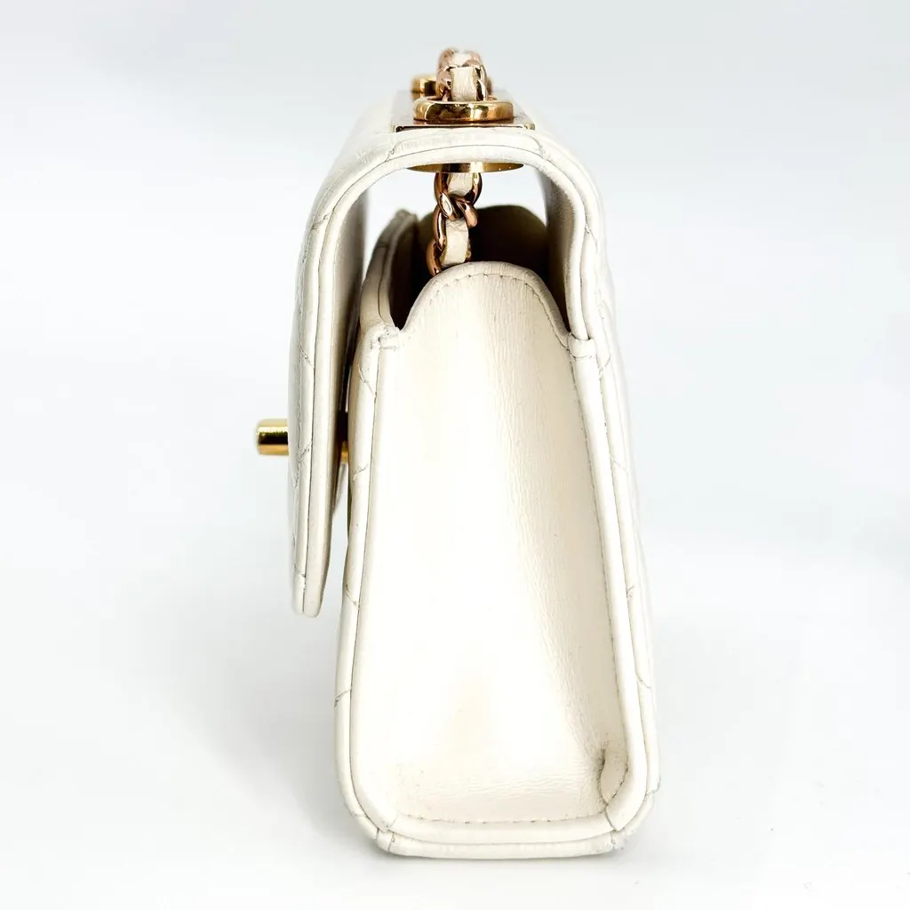 Chanel Trendy CC Micro Top Handle Clutch with Chain White Gold Gold Leather Good - Model View