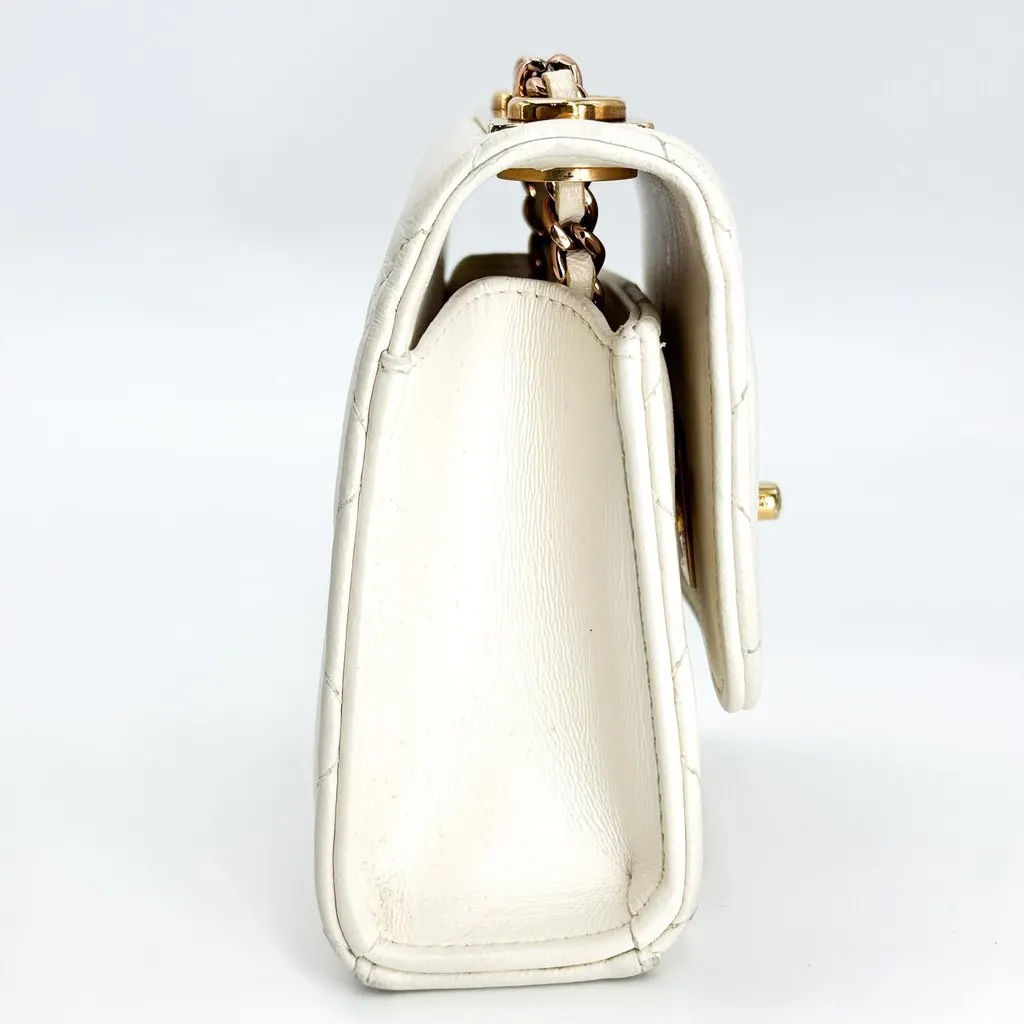 Chanel Trendy CC Micro Top Handle Clutch with Chain White Gold Gold Leather Good - Box View