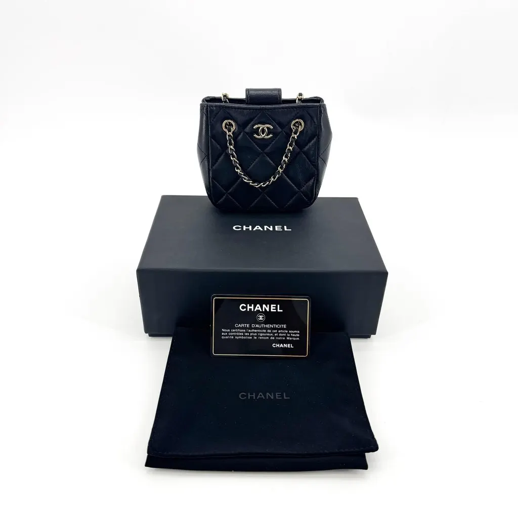 Chanel Classic Mini Shopping Bag Caviar Gold Black Black Leather Good - Back View