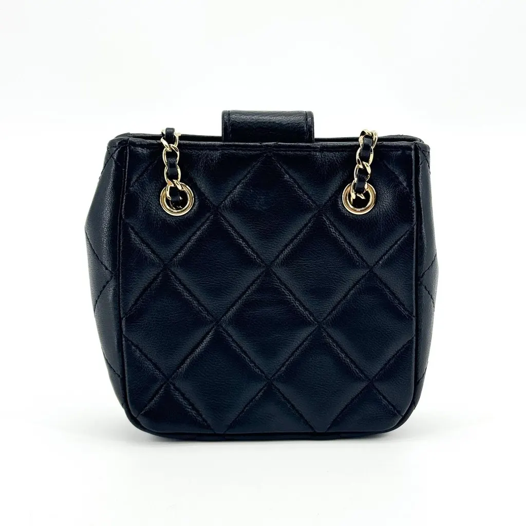 Chanel Classic Mini Shopping Bag Caviar Gold Black Black Leather Good - Inside View
