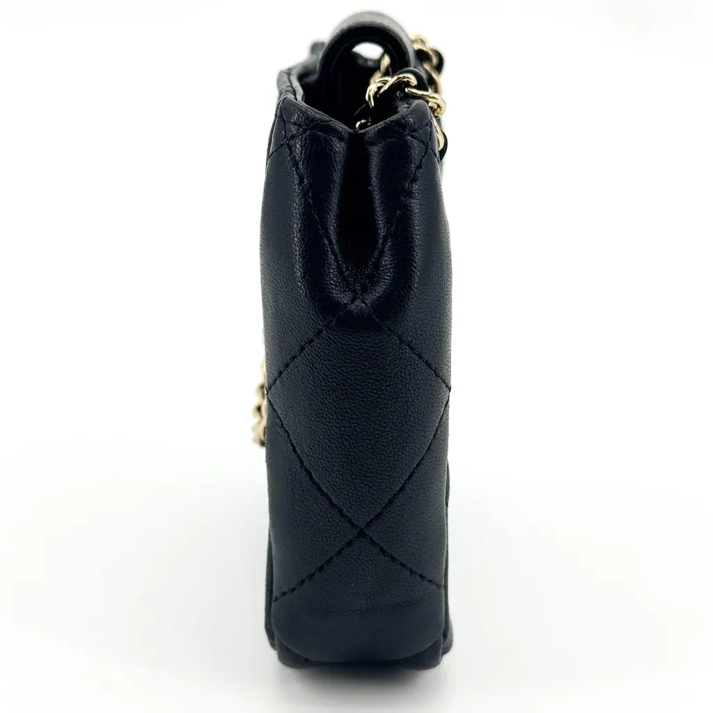 Chanel Classic Mini Shopping Bag Caviar Gold Black Black Leather Good - Model View