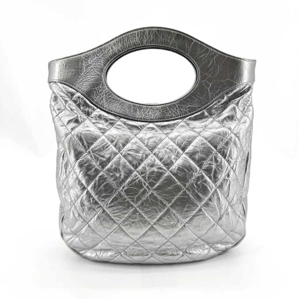 Chanel 31 Small Shopping Bag Silver Aged Calfskin Silver Hardware Silver Leather Good - Inside View