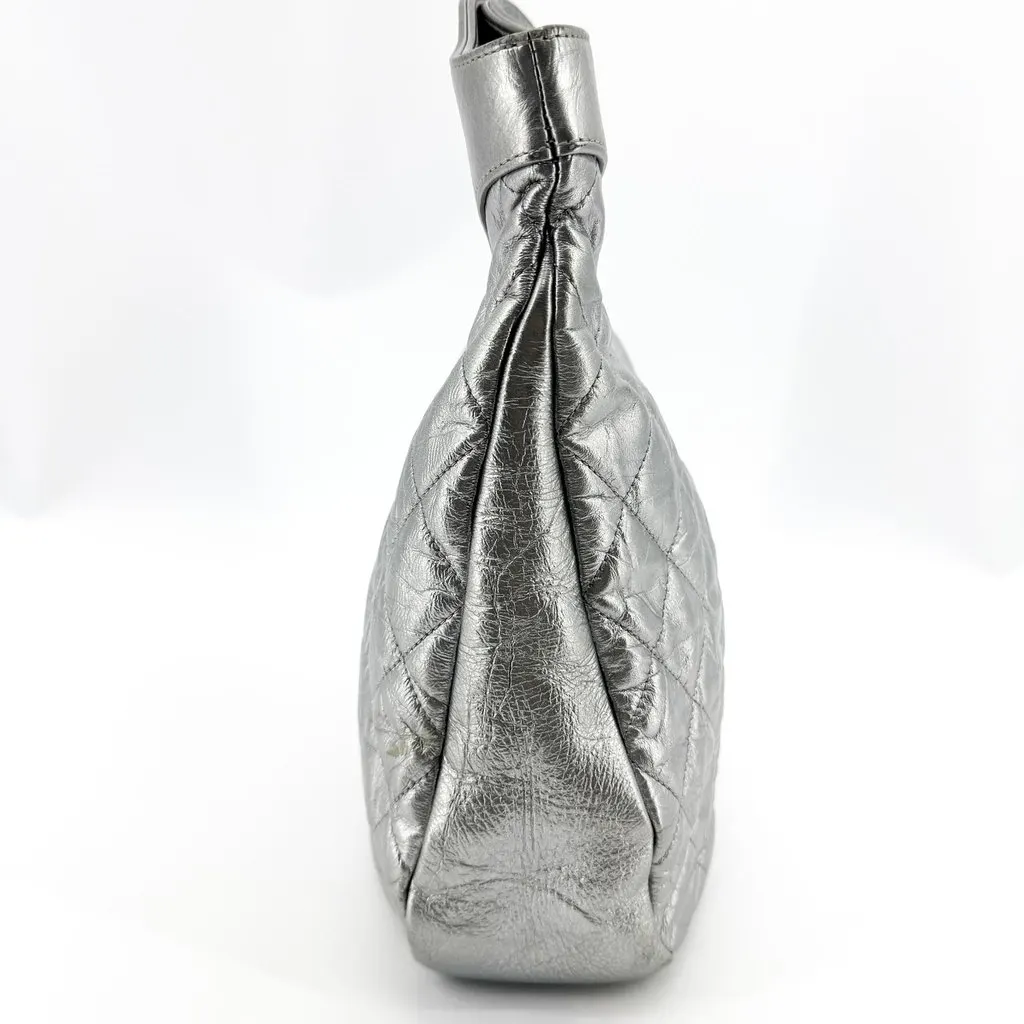 Chanel 31 Small Shopping Bag Silver Aged Calfskin Silver Hardware Silver Leather Good - Model View