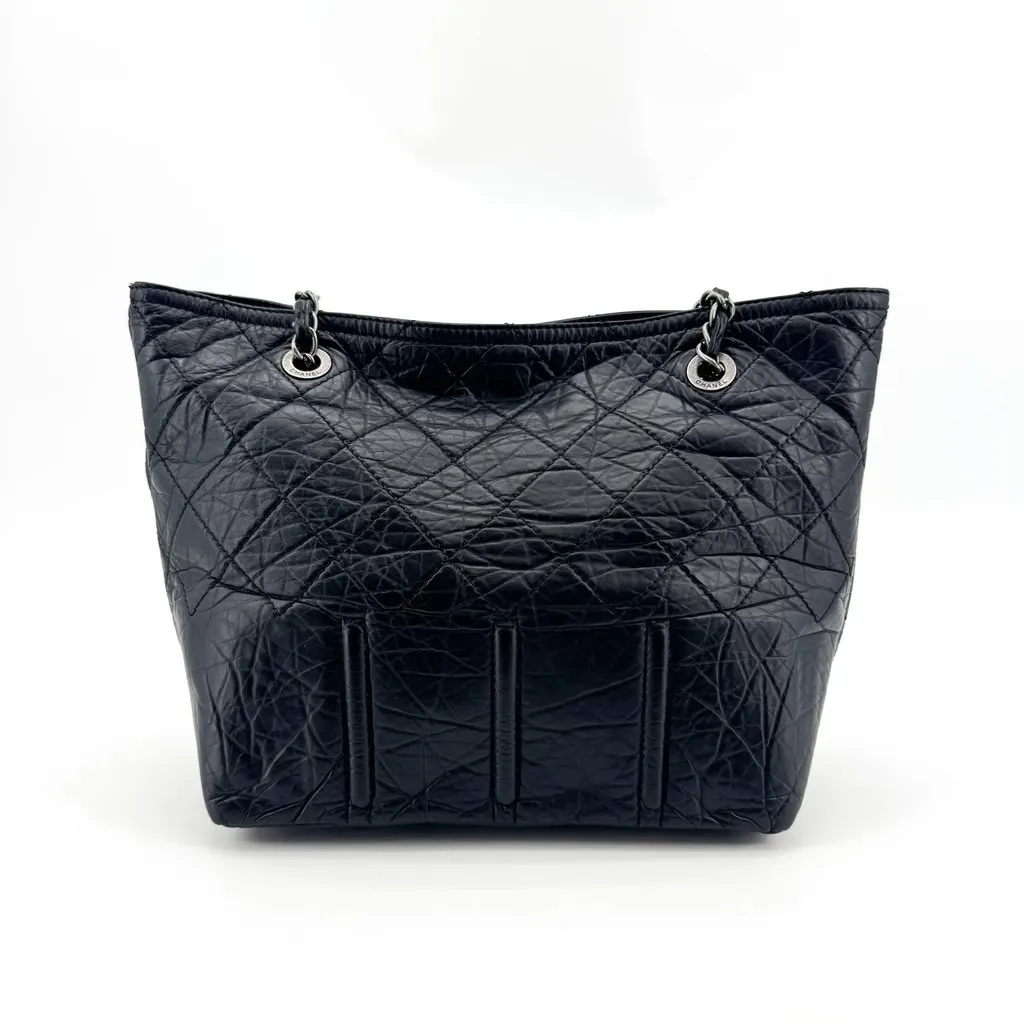 Chanel CC Crave Tote Bag Medium Silver Hardware Black Black Leather Good - Inside View