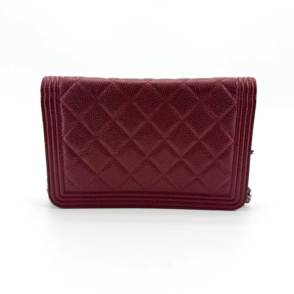 Chanel Boy Wallet on Chain Grained Calfskin Ruthenium Burgundy Burgundy Leather Very good - Inside View