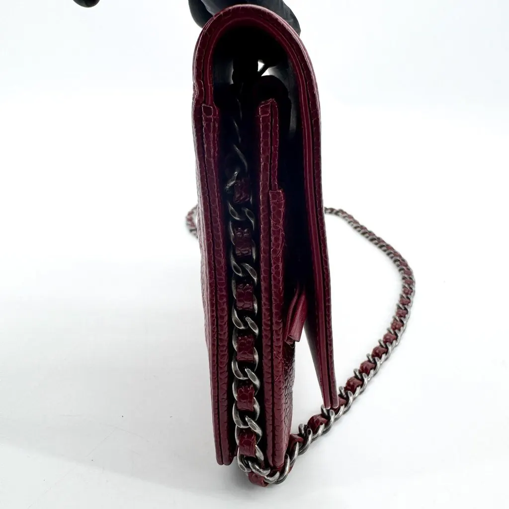 Chanel Boy Wallet on Chain Grained Calfskin Ruthenium Burgundy Burgundy Leather Very good - Box View