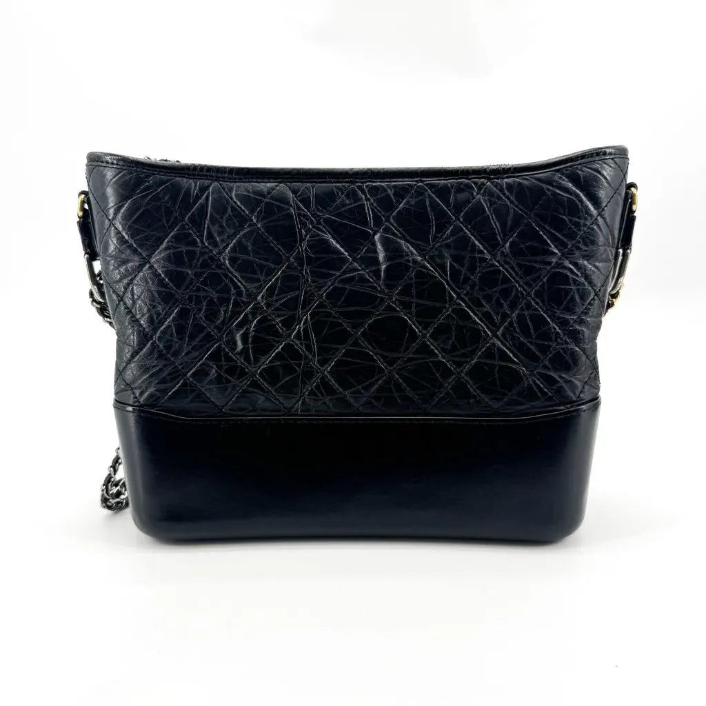 Chanel Small Gabrielle Hobo Bag Black Aged Calfskin Black Leather Good - Back View