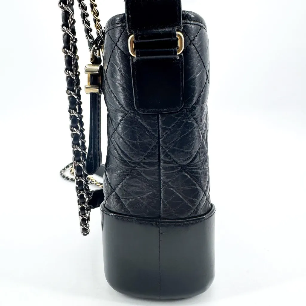 Chanel Small Gabrielle Hobo Bag Black Aged Calfskin Black Leather Good - Inside View