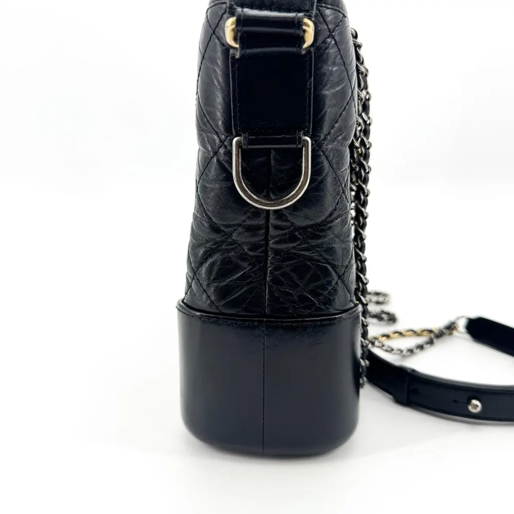 Chanel Small Gabrielle Hobo Bag Black Aged Calfskin Black Leather Good - Model View