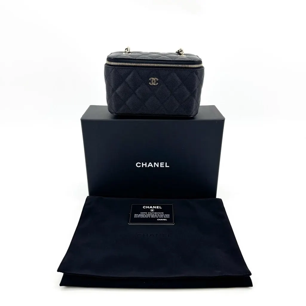 Chanel Classic Mini Vanity with Chain Grained Calfskin Black Gold Black Leather Very good - Back View