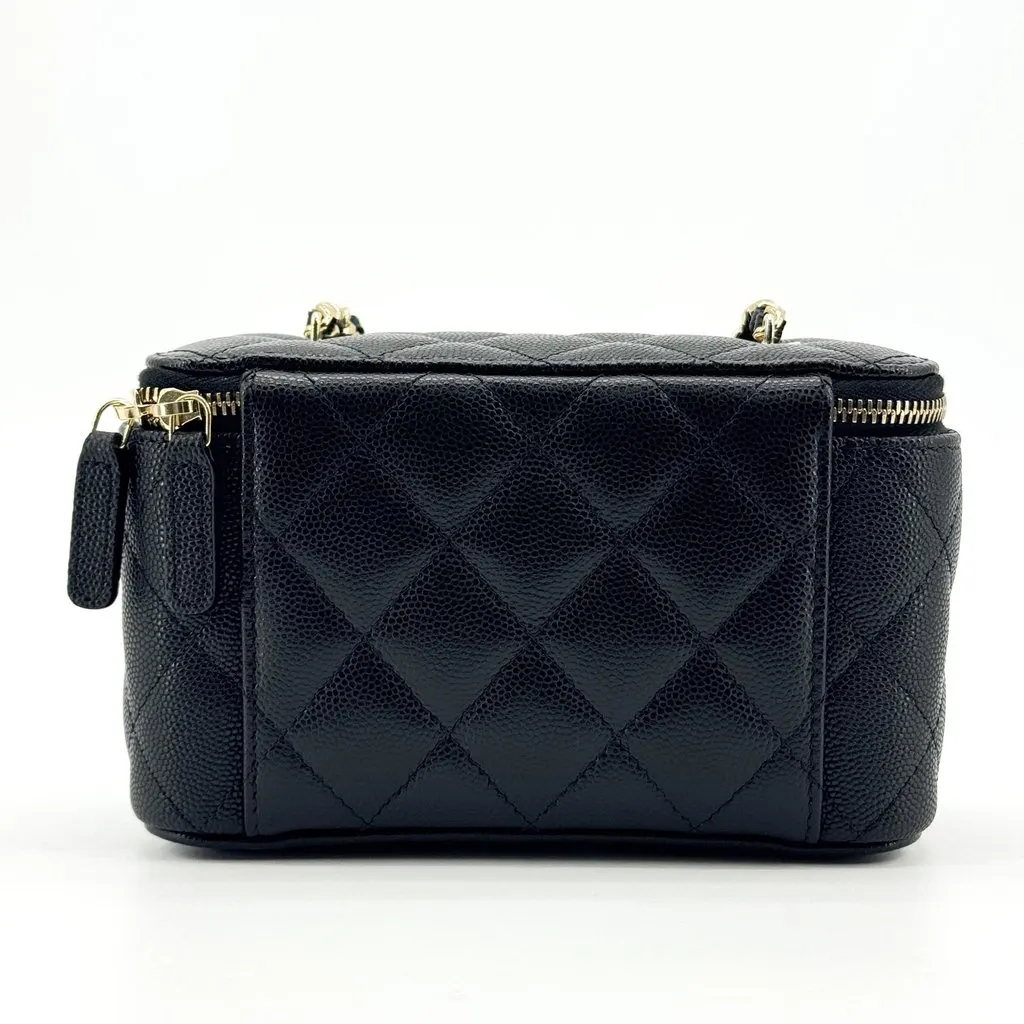 Chanel Classic Mini Vanity with Chain Grained Calfskin Black Gold Black Leather Very good - Inside View