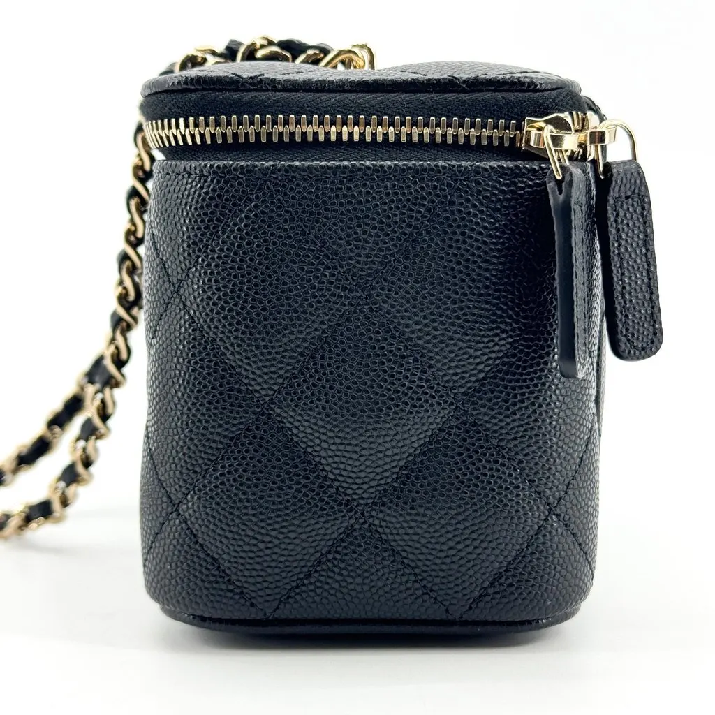 Chanel Classic Mini Vanity with Chain Grained Calfskin Black Gold Black Leather Very good - Model View