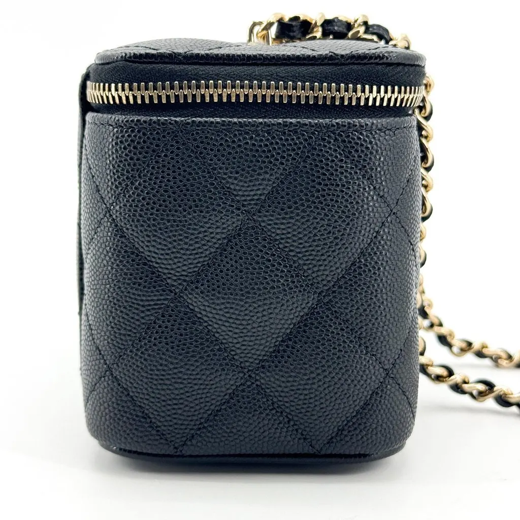 Chanel Classic Mini Vanity with Chain Grained Calfskin Black Gold Black Leather Very good - Box View