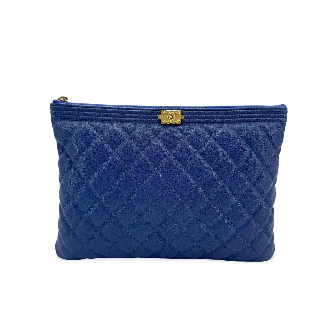 Chanel Boy O-Case Small Caviar Vintage Gold Blue