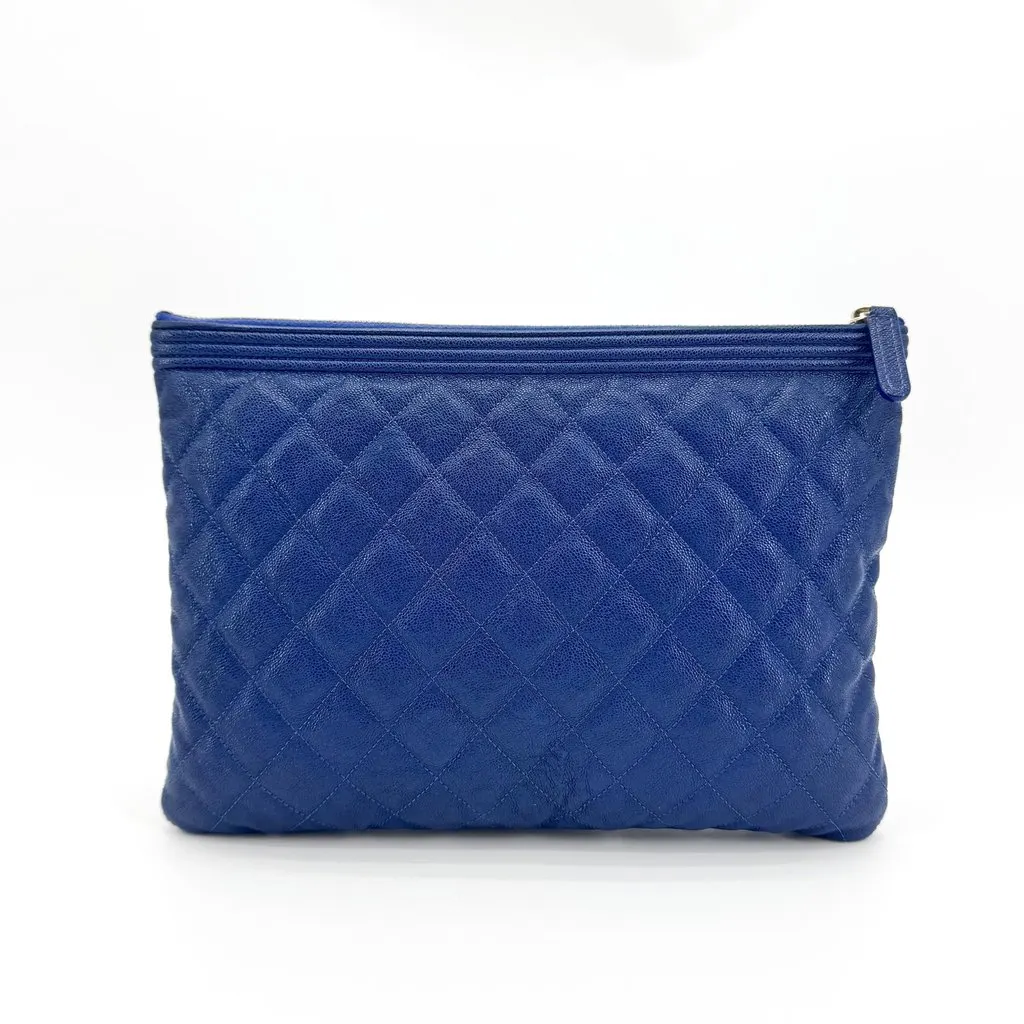 Chanel Boy O-Case Small Caviar Vintage Gold Blue Blue Leather Good - Inside View
