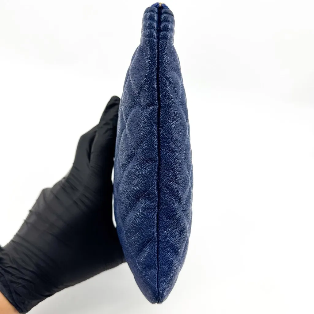 Chanel Boy O-Case Small Caviar Vintage Gold Blue Blue Leather Good - Box View