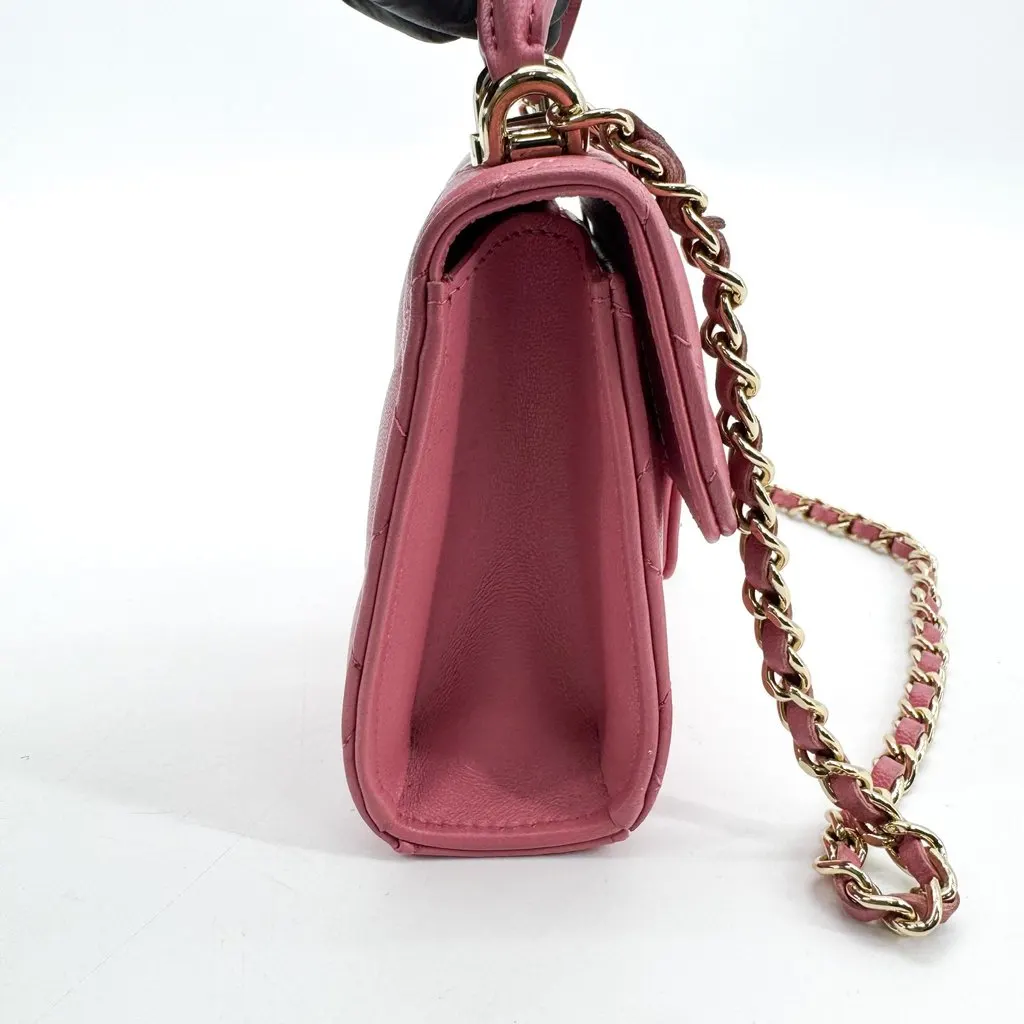 Chanel Classic Flap Coin Purse with Chain Top Handle Lambskin Gold Pink Pink Leather Good - Box View