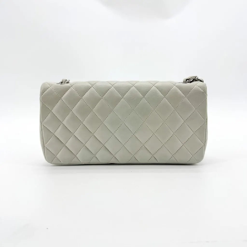 Chanel Classic Mini Rectangular Flap Bag Silver Hardware White Silver Leather Good - Back View