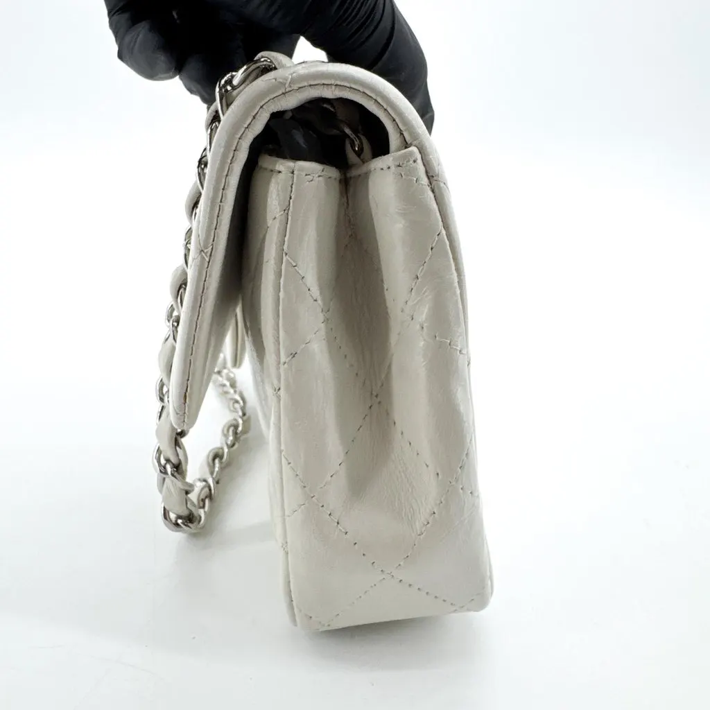 Chanel Classic Mini Rectangular Flap Bag Silver Hardware White Silver Leather Good - Inside View