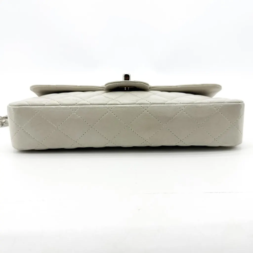 Chanel Classic Mini Rectangular Flap Bag Silver Hardware White Silver Leather Good - Box View