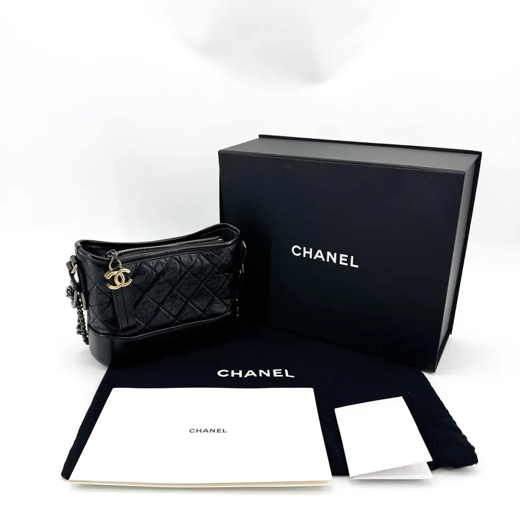 Chanel Small Gabrielle Hobo Bag Black Aged Calfskin Black Leather Very good - Back View