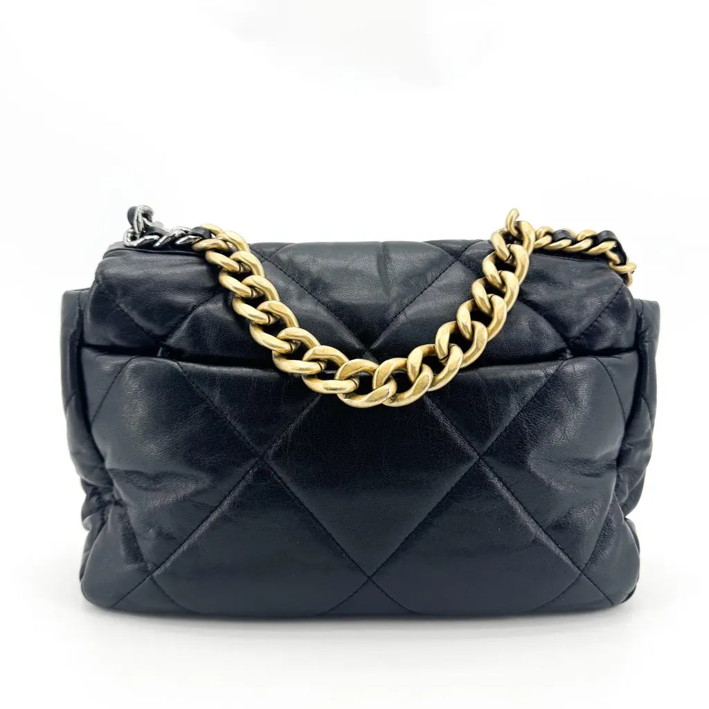 Chanel 19 Flap Bag Medium Black Black Leather Good - Inside View