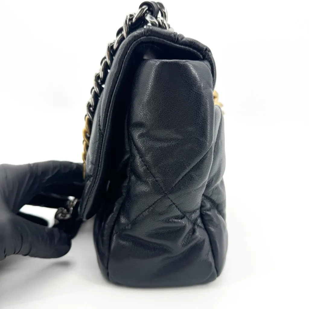 Chanel 19 Flap Bag Medium Black Black Leather Good - Model View