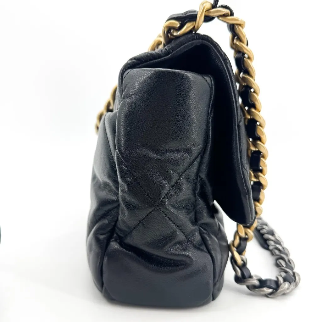 Chanel 19 Flap Bag Medium Black Black Leather Good - Box View