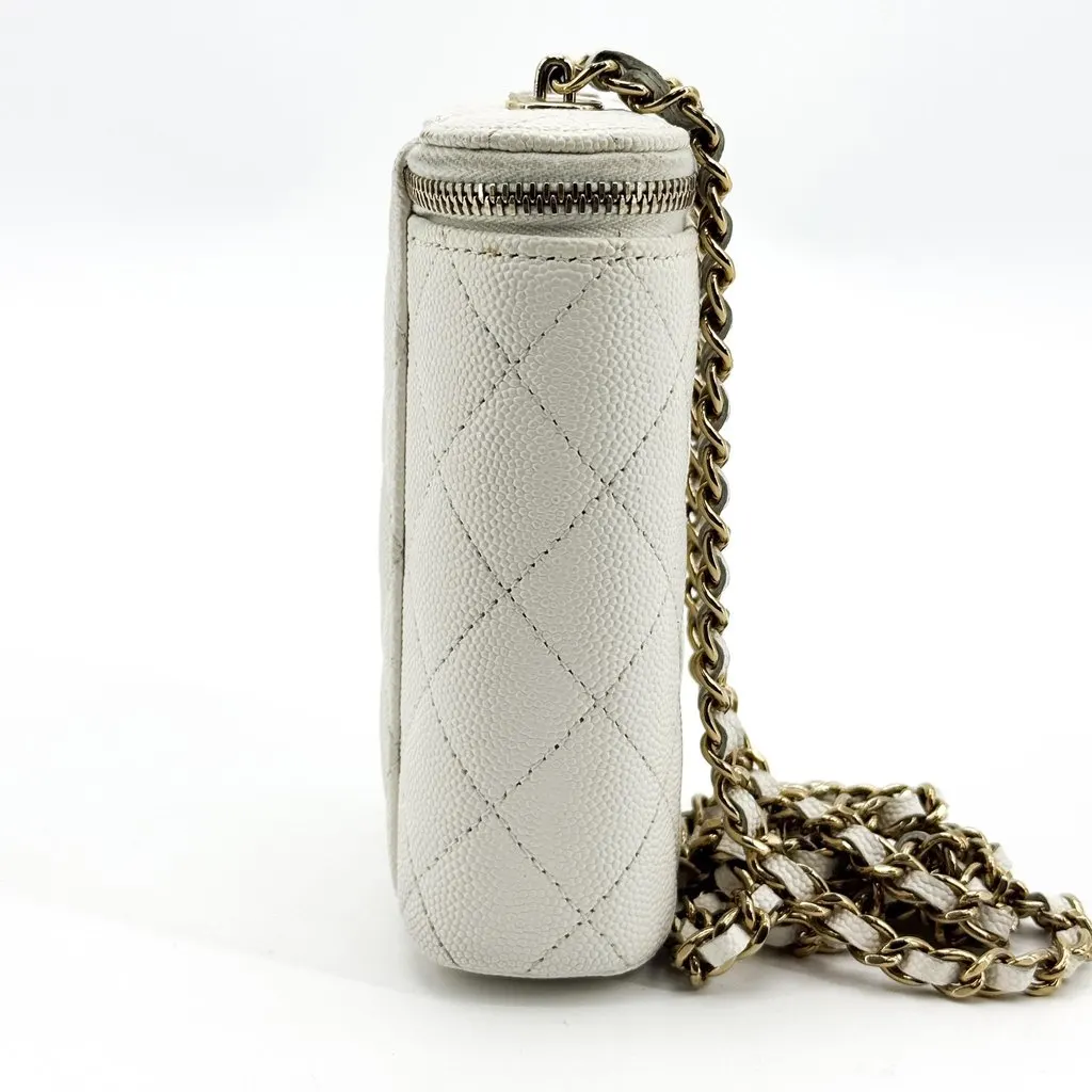Chanel Classic Mini Vanity With Chain Grained Calfskin Gold White Gold Leather Good - Inside View