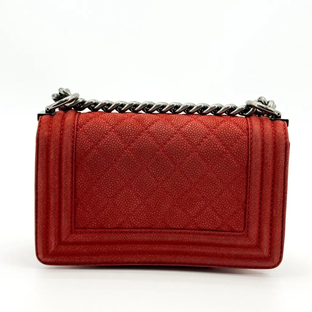 Chanel Boy Chanel Small Flap Bag Antique Silver Red Red Leather Good - Inside View