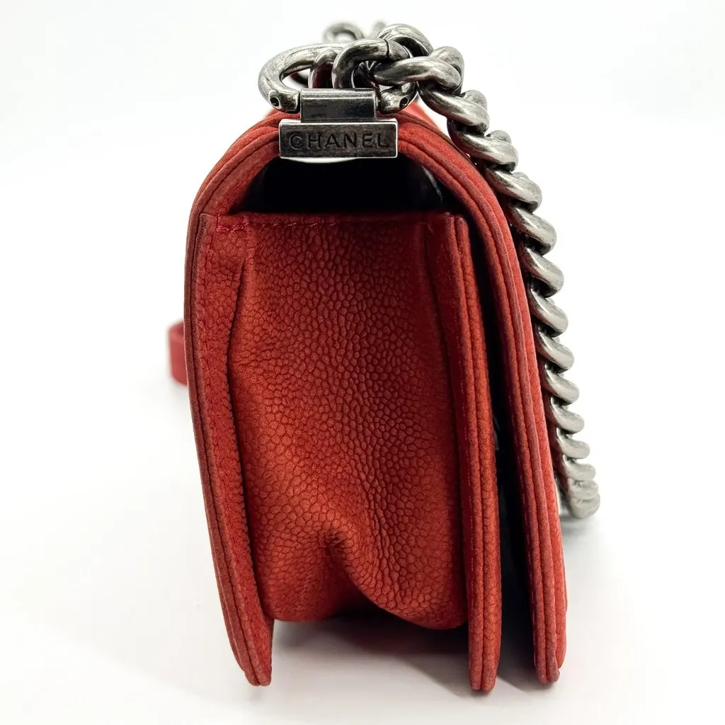 Chanel Boy Chanel Small Flap Bag Antique Silver Red Red Leather Good - Box View