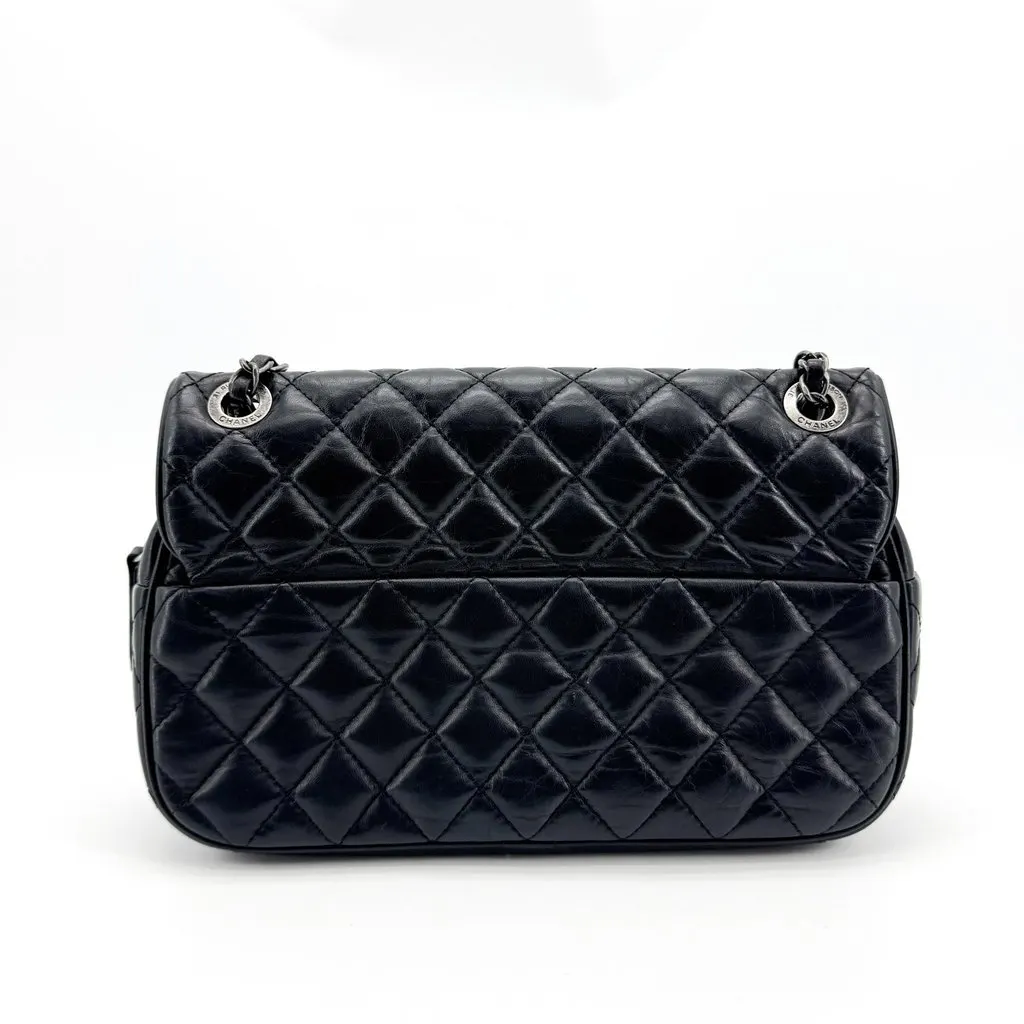 Chanel 31 Rue Cambon Flap Bag Aged Calfskin Silver Black Black Leather Good - Back View