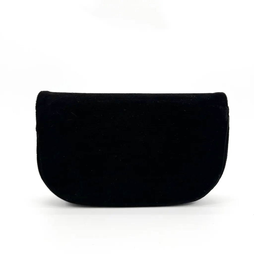 Chanel Vintage Velvet Half Moon Clutch Pouch Black Gold Hardware Black Velvet Good - Inside View