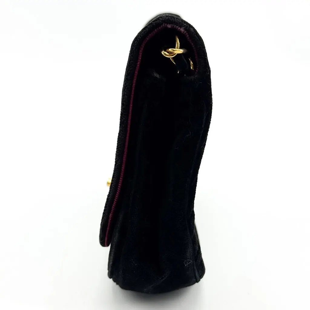 Chanel Vintage Velvet Half Moon Clutch Pouch Black Gold Hardware Black Velvet Good - Box View