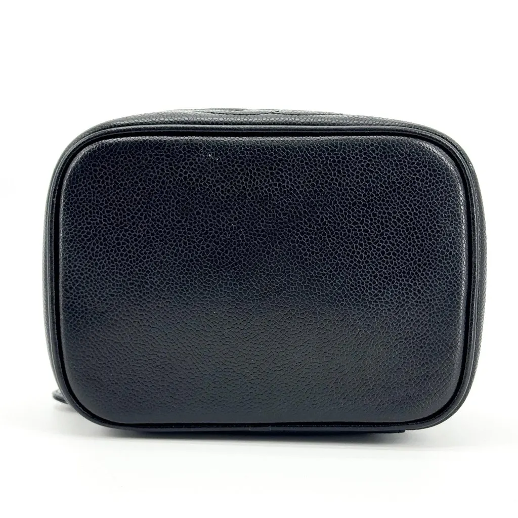 Chanel CC Logo Caviar Vanity Case Gold Black Black Leather Good - Box View
