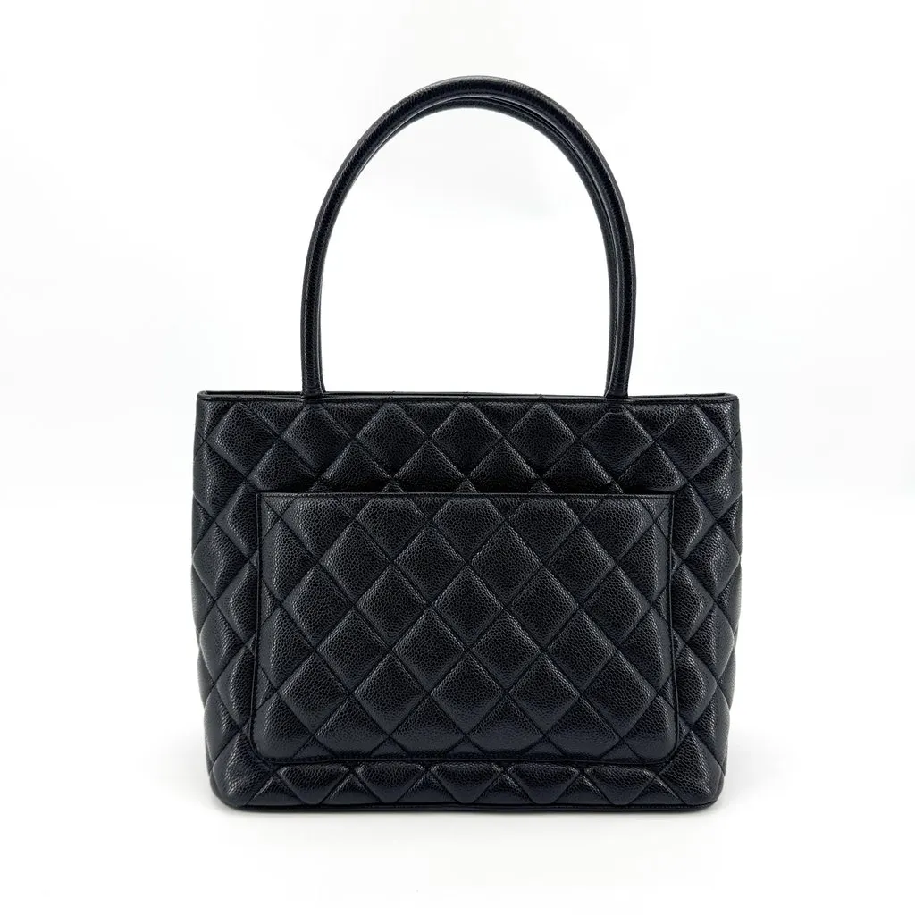 Chanel Caviar Medallion Tote Bag Black Black Leather Very good - Back View