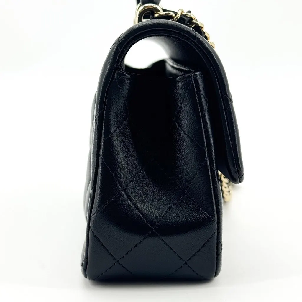 Chanel Classic Mini Flap Bag with Top Handle Lambskin Gold Hardware Black Black Leather Very good - Box View