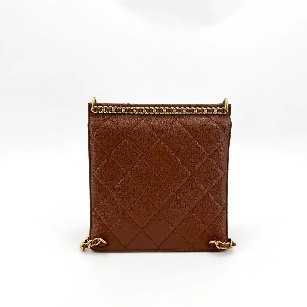 Chanel Grained Calfskin Quilted Mini Chain Flap Bag Brown Gold Hardware Brown Leather Very good - Inside View