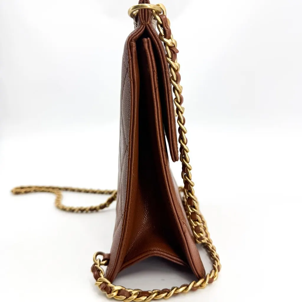 Chanel Grained Calfskin Quilted Mini Chain Flap Bag Brown Gold Hardware Brown Leather Very good - Box View