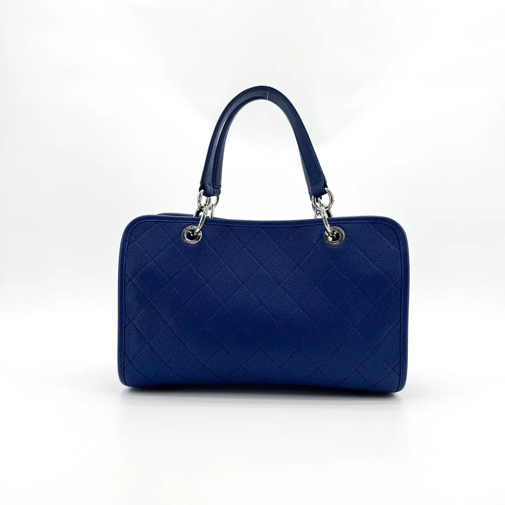 Chanel Caviar Quilted Tote Bag Navy Silver Navy Leather Good - Inside View