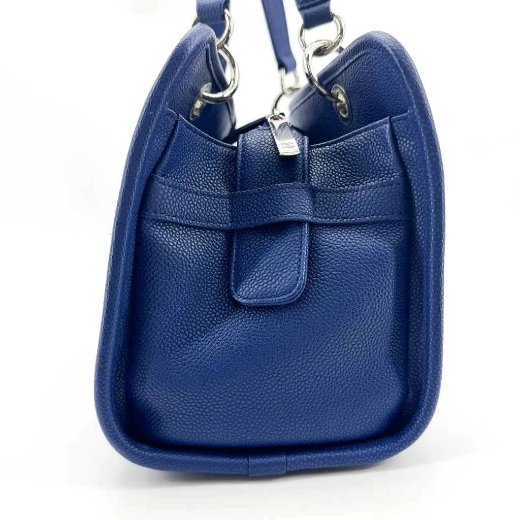 Chanel Caviar Quilted Tote Bag Navy Silver Navy Leather Good - Model View