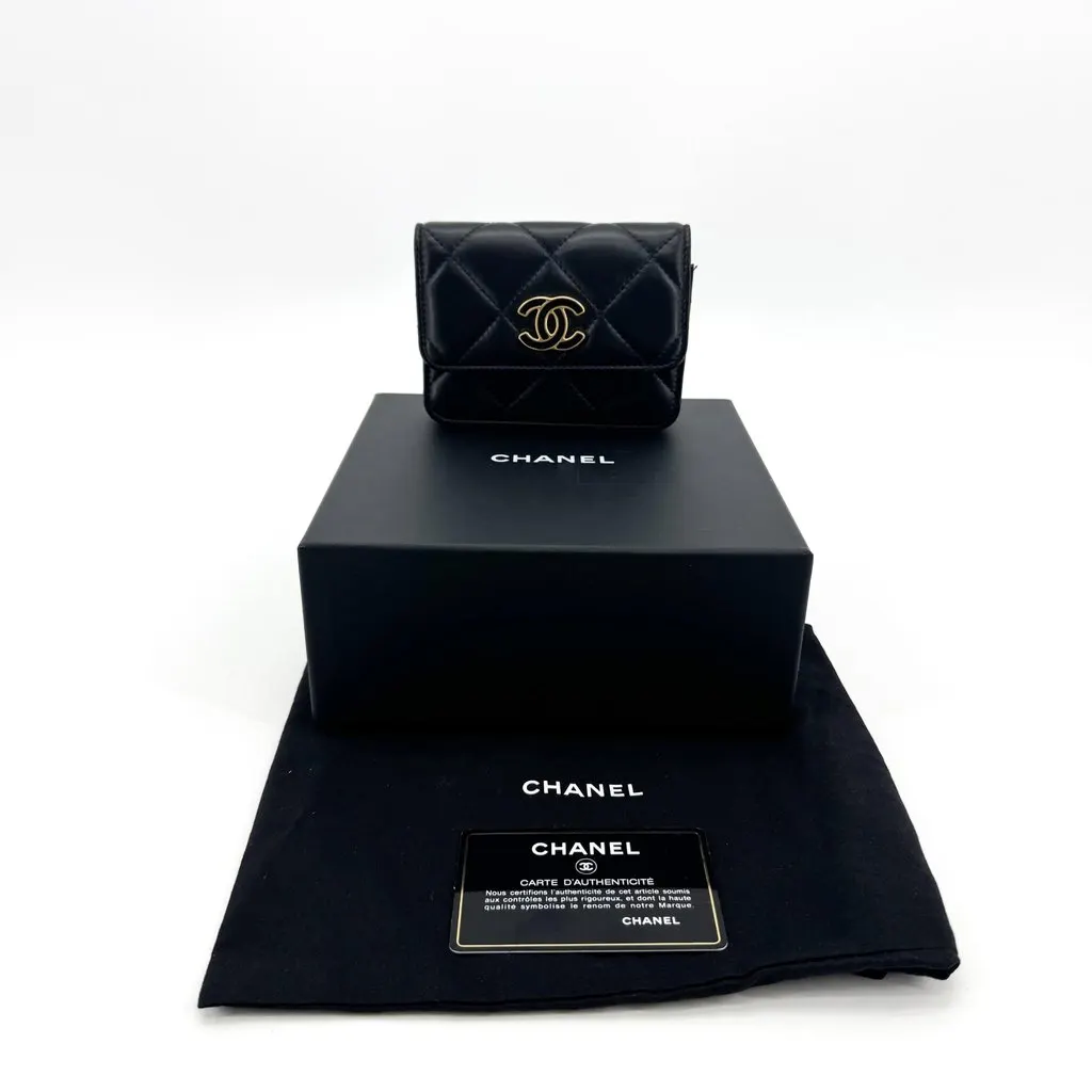 Chanel Classic Flap Card Holder Black Gold Black Leather Very good - Back View