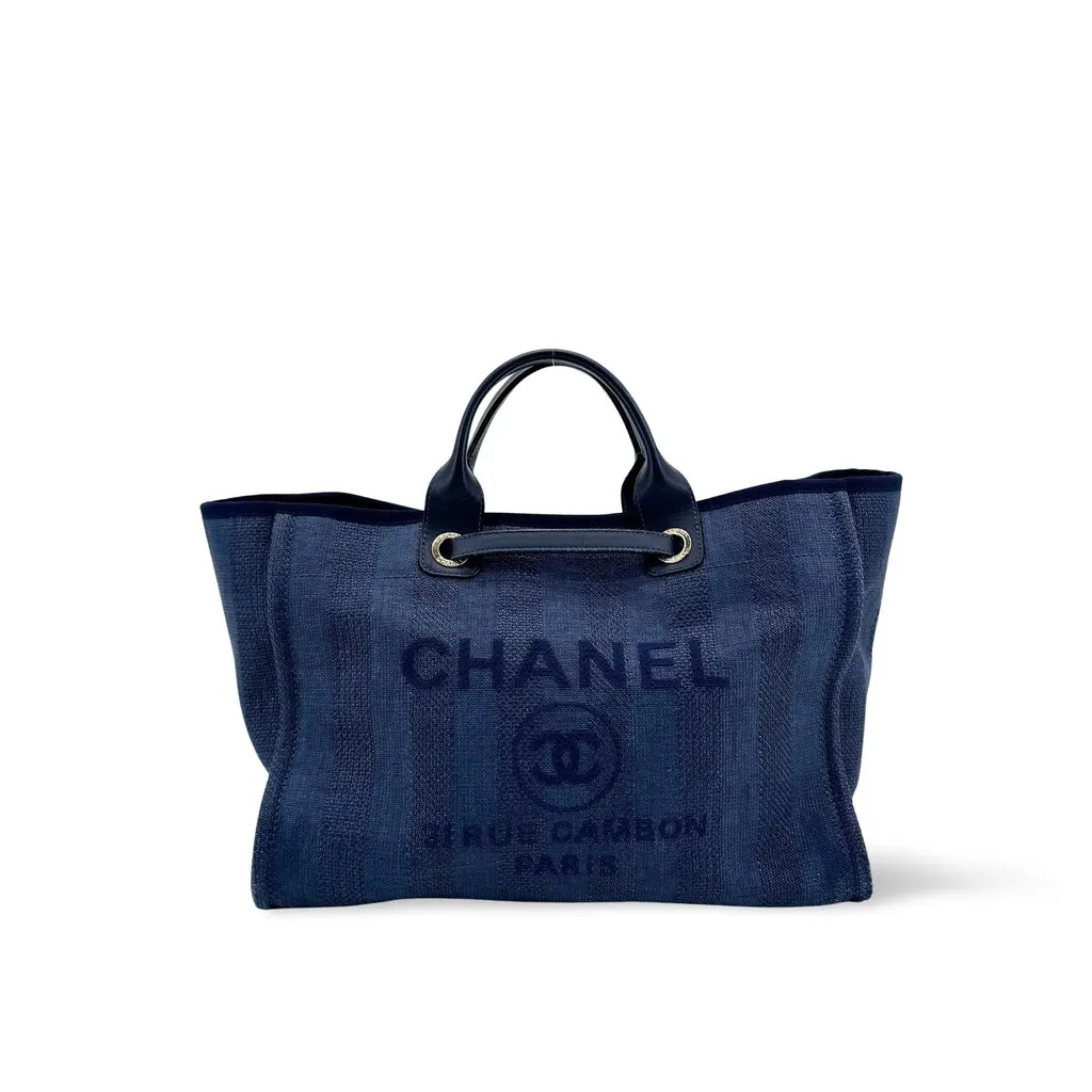 Chanel Deauville Canvas Tote Bag Navy Navy Canvas Good - Front View
